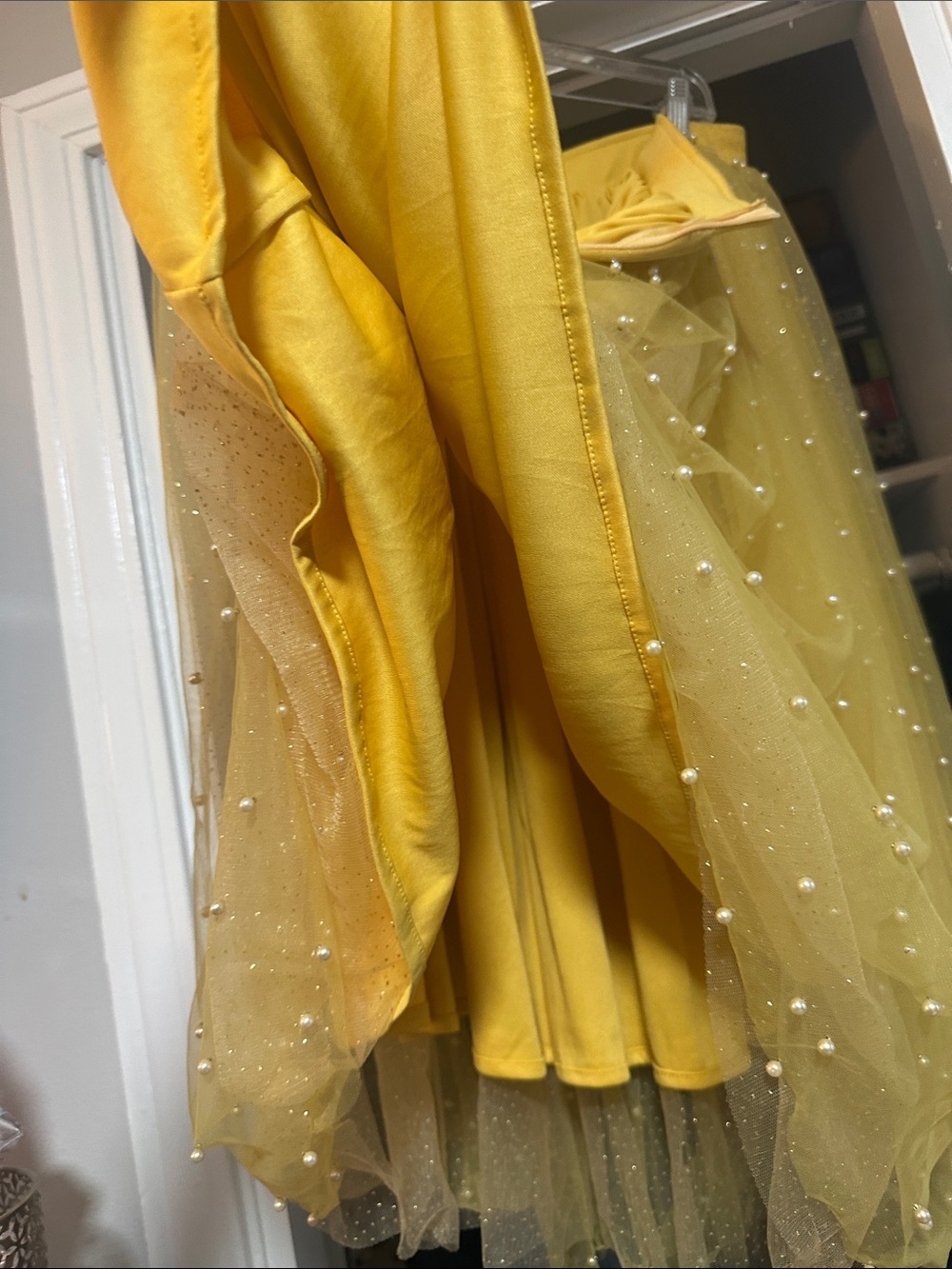 Vintage Yellow Pearl-Embellished Tulle Glitter Skirt - Picture 5 of 7